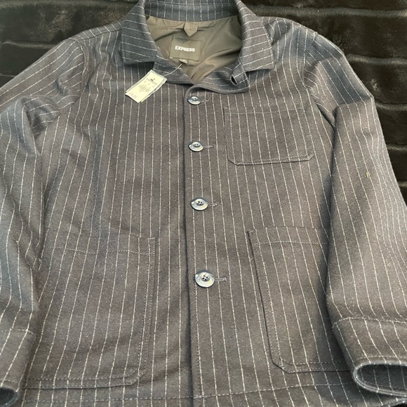 Express Navy Blue Pinstripe Shirt Jacket - Picture 4 of 6
